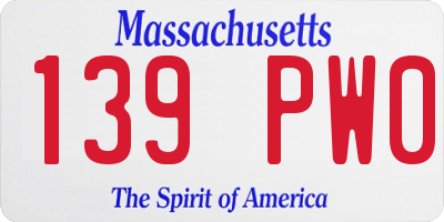 MA license plate 139PW0
