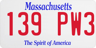 MA license plate 139PW3