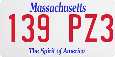 MA license plate 139PZ3