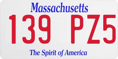 MA license plate 139PZ5