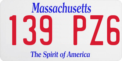 MA license plate 139PZ6