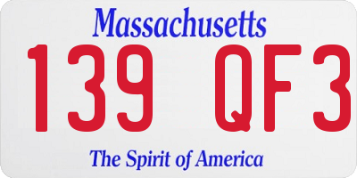MA license plate 139QF3
