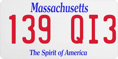 MA license plate 139QI3