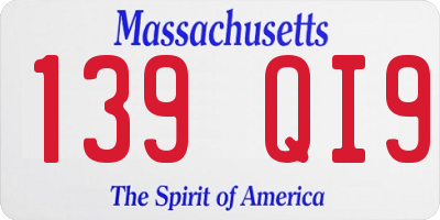 MA license plate 139QI9