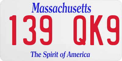 MA license plate 139QK9