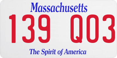 MA license plate 139QO3