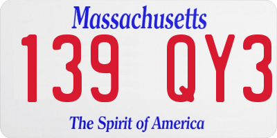 MA license plate 139QY3