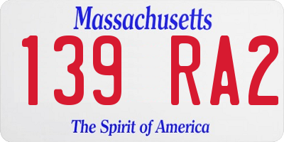 MA license plate 139RA2