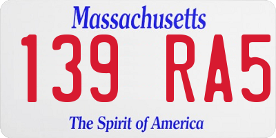 MA license plate 139RA5