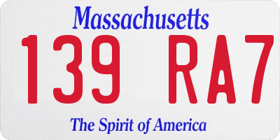 MA license plate 139RA7