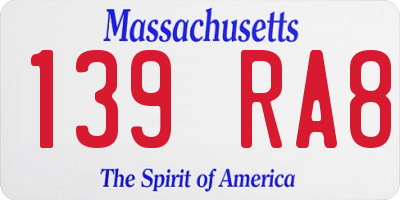 MA license plate 139RA8