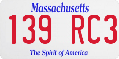 MA license plate 139RC3