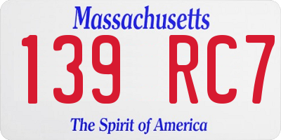 MA license plate 139RC7