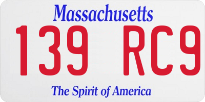 MA license plate 139RC9