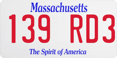 MA license plate 139RD3