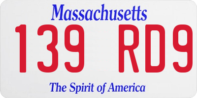 MA license plate 139RD9