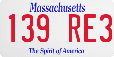 MA license plate 139RE3