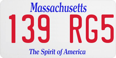 MA license plate 139RG5
