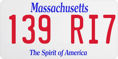 MA license plate 139RI7
