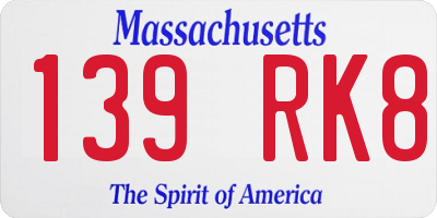 MA license plate 139RK8