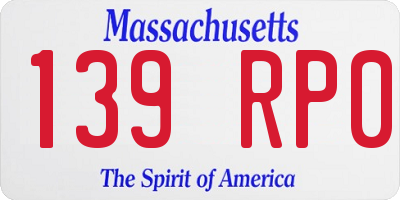 MA license plate 139RP0