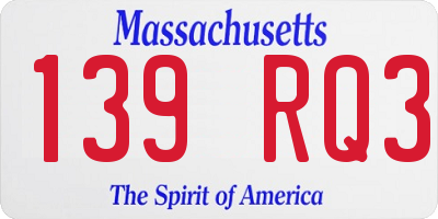 MA license plate 139RQ3