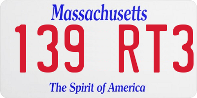 MA license plate 139RT3
