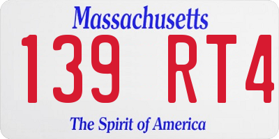 MA license plate 139RT4