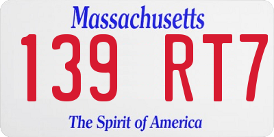 MA license plate 139RT7