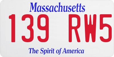 MA license plate 139RW5