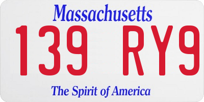 MA license plate 139RY9