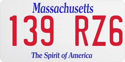MA license plate 139RZ6