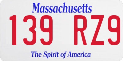 MA license plate 139RZ9