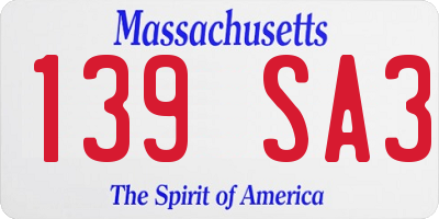 MA license plate 139SA3
