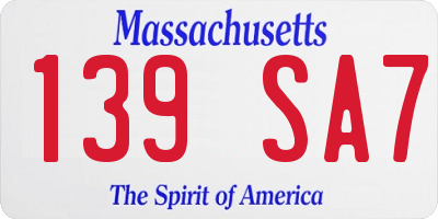MA license plate 139SA7