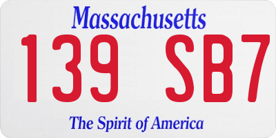 MA license plate 139SB7