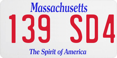 MA license plate 139SD4
