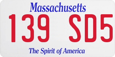 MA license plate 139SD5