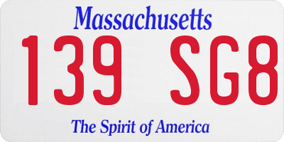 MA license plate 139SG8
