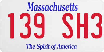 MA license plate 139SH3