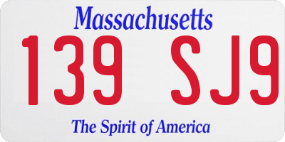 MA license plate 139SJ9