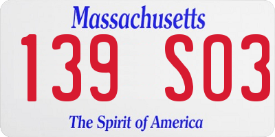 MA license plate 139SO3