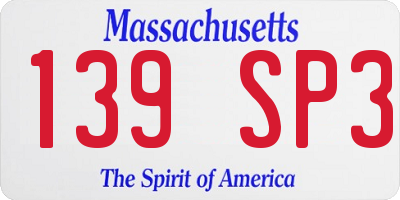 MA license plate 139SP3