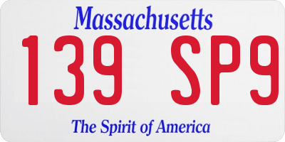MA license plate 139SP9