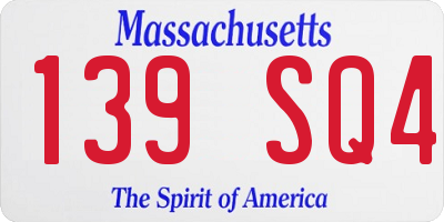 MA license plate 139SQ4