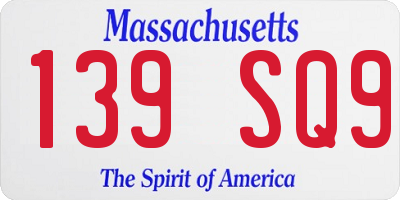 MA license plate 139SQ9