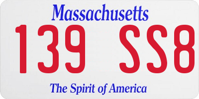 MA license plate 139SS8