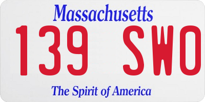 MA license plate 139SW0