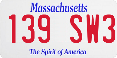 MA license plate 139SW3