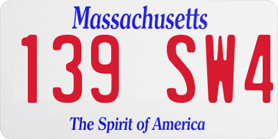 MA license plate 139SW4